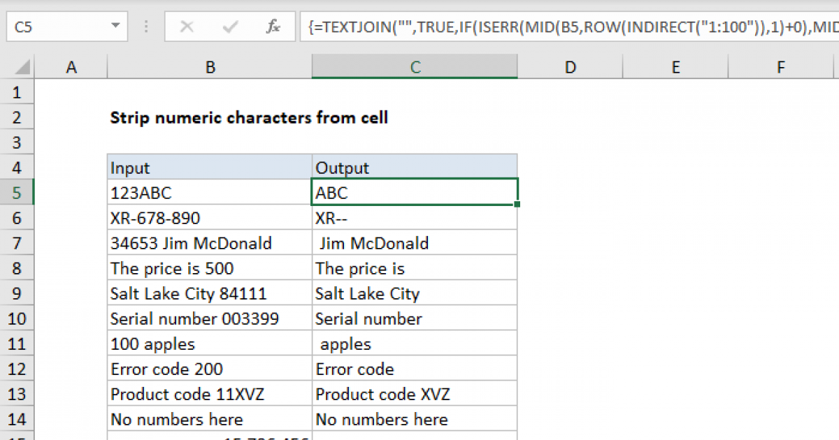 Strip Numeric Characters From Cell Excel Formula Exceljet